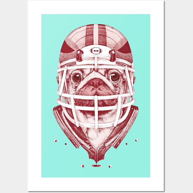 American Pug Football Red Wall Art by ronnkools